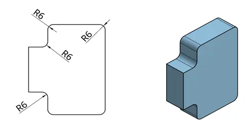 Technical drawing detail calling out a fillet radius on an internal corner